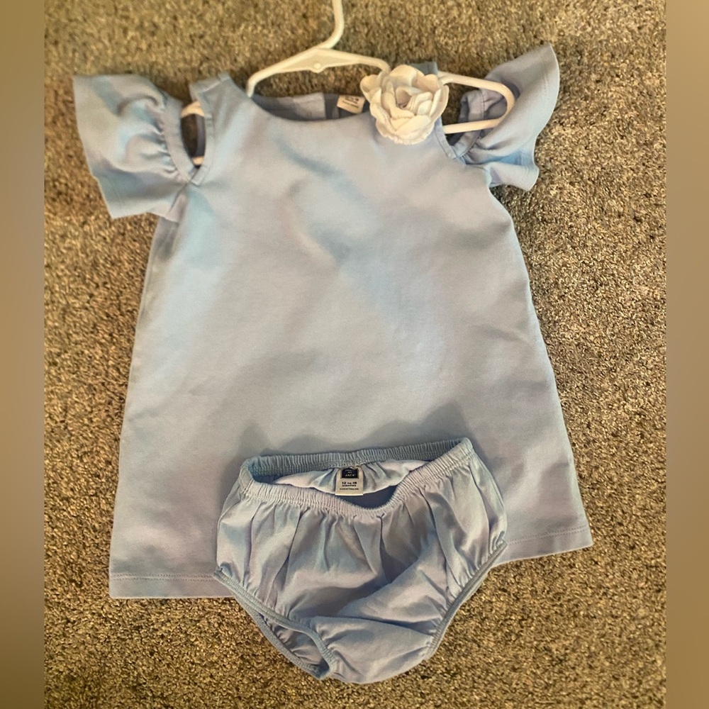 Janie and Jack baby blue dress with matching bloomers size 12-18 months.